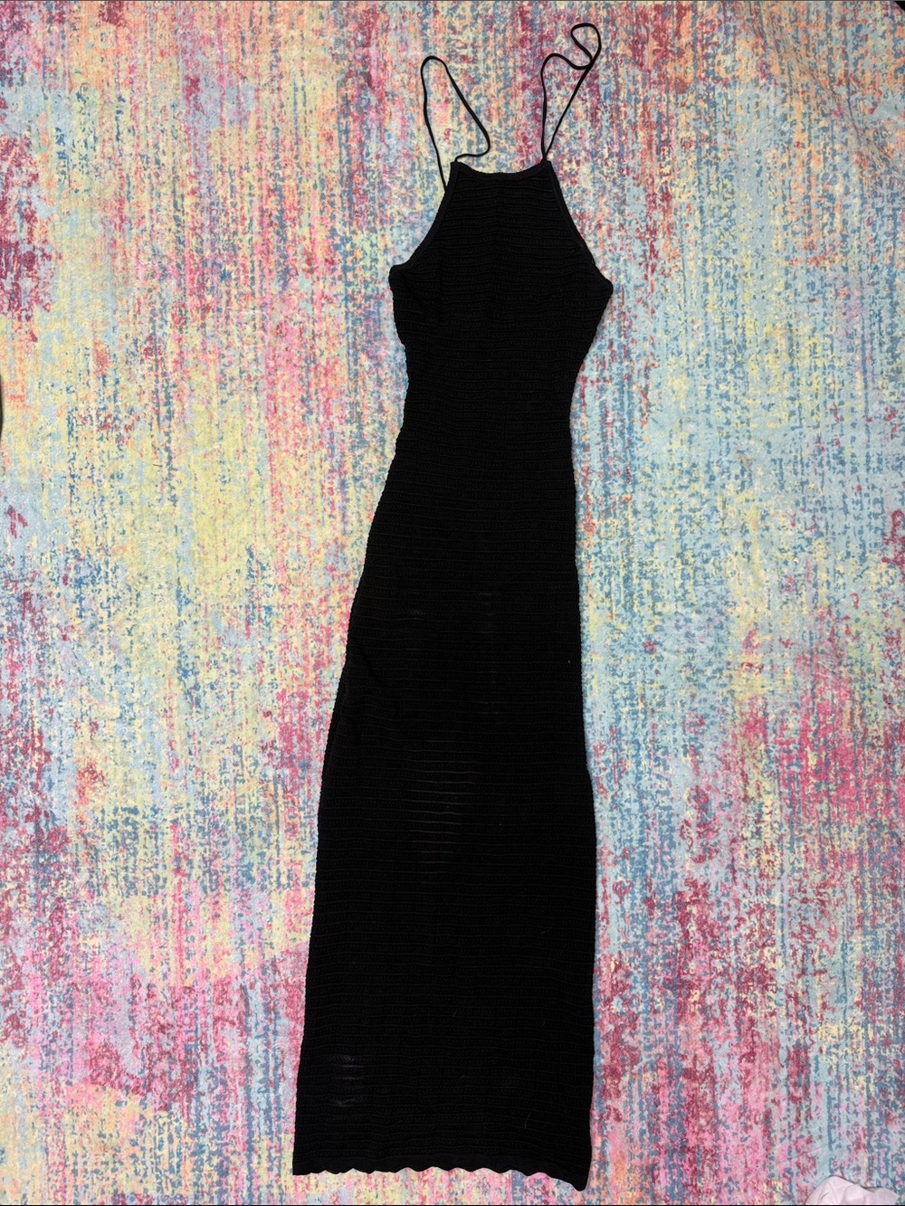 Windsor Black Ribbed Halter Maxi Dress